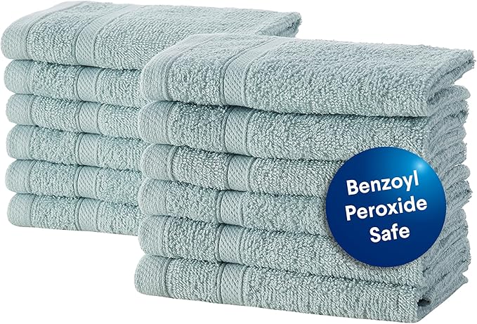 CLOROX Bleach Friendly, Quick Dry, 100% Cotton Washcloths (12" x 12"), Highly Absorbent Soft Lightweight, Ideal for Everyday Use, Easy to Wash (12 Pack, Mineral Blue)