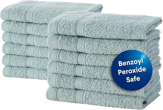 CLOROX Bleach Friendly, Quick Dry, 100% Cotton Washcloths (12" x 12"), Highly Absorbent Soft Lightweight, Ideal for Everyday Use, Easy to Wash (12 Pack, Mineral Blue)