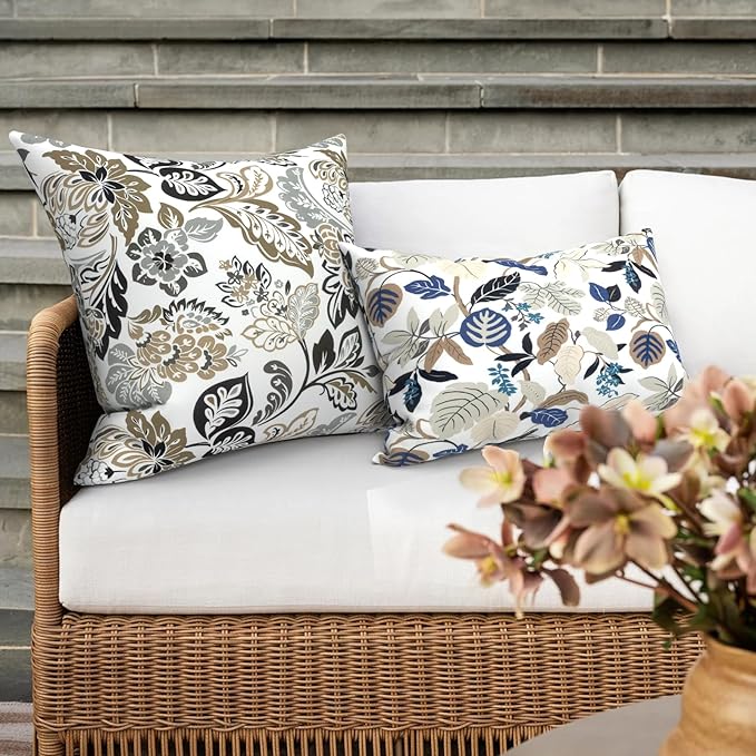 Outdoor/Indoor Throw Pillow Covers Set of 2, All Weather Square Pillow Cases 16x16 Inch, Patio Cushion Pillow of Home Furniture Use, Dailey Tan