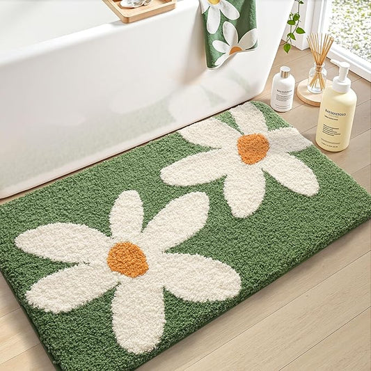 LUMI Bathroom Rug 24x36, Soft Absorbent Microfiber Bath Mats, Non-Slip Machine Wash Bath Mats for Bathroom, Shower and Bathtub Floor, Daisy