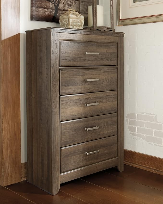 Signature Design by Ashley Juararo Rustic 5 Drawer Chest of Drawers, Aged Dark Brown