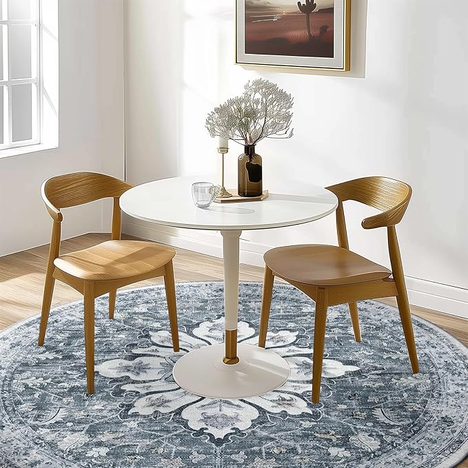 Area Rugs 4ft Washable Non-Slip, Floral Vintage Distress Print Pattern Medallion Carpet for Living Room Bedroom Dining Room, Light Gray Grey White