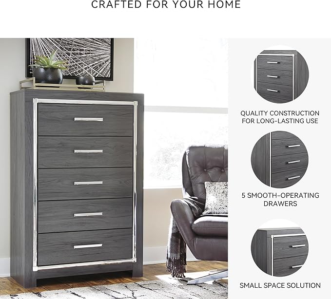 Signature Design by Ashley Lodanna Modern Glam 5 Drawer Chest, Gray