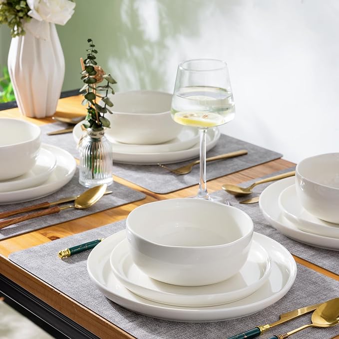 LERATIO Ceramic Dinnerware Sets for 6,Plates and Bowls Sets,Handmade Reactive Glaze Dishes Set,Chip Resistant and Scratch Resistant | Oven&Dishwasher & Microwave Safe- White &Wave(18PCS)