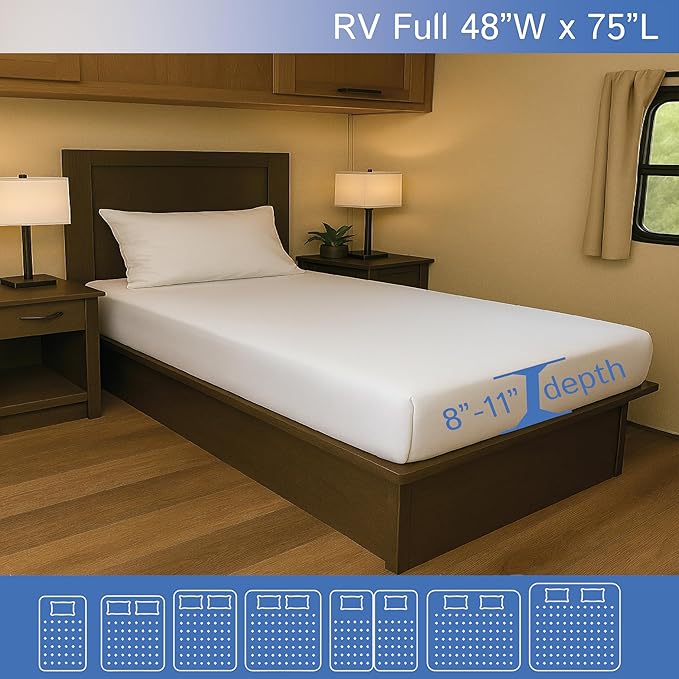 RV Short Full Mattress Protector Fits 8"-11" Depth - Zippered Waterproof Bed Bug Three Quarter 3/4 Full Mattress Encasement (48”Wx75 L) - Hypoallergenic Premium Bed Cover Protects from Dust Allergens