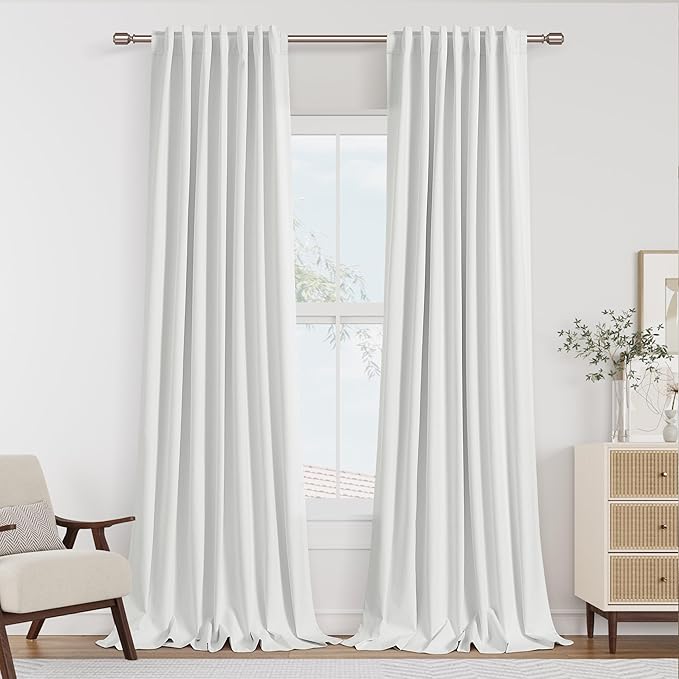 Guken Off White Blackout Curtains 102 Inch Length 2 Panels Set for Living Room Bedroom Back Tab Thermal Insulated 100% Black Out Linen Drapes Room Darkening Window Curtains 102 Inches Long