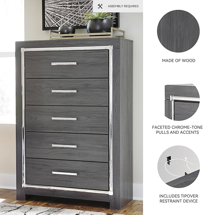 Signature Design by Ashley Lodanna Modern Glam 5 Drawer Chest, Gray