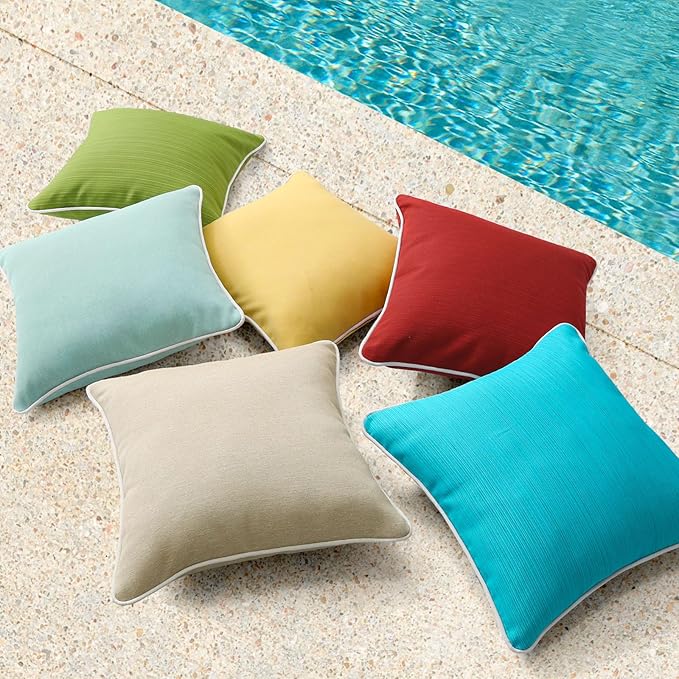 Decorative Outdoor Water Repellent Throw Pillows with Inserts, Set of 4, 18" x18" Pillows for Patio, Backyard, Bed, Couch, and Patio Furniture, Lawn Green