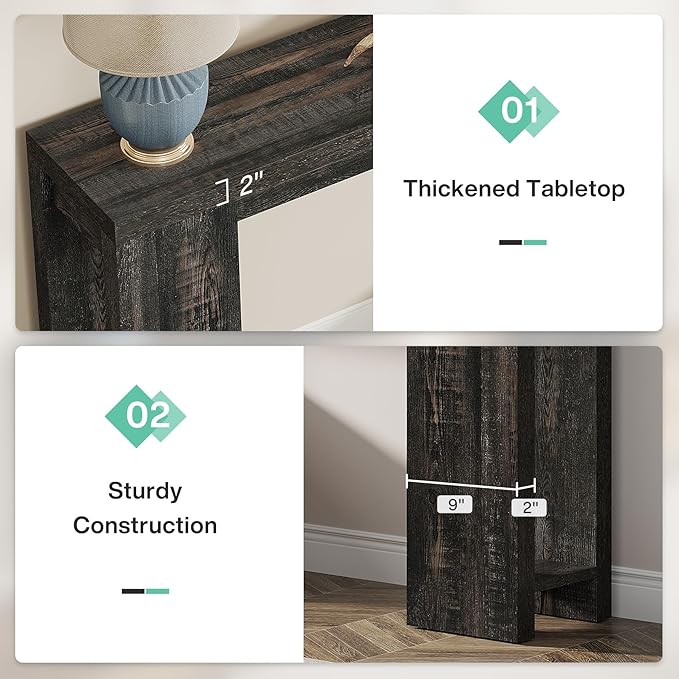 Tribesigns 70.9-Inch Extra Long Console Table, Farmhouse Wood Sofa Table Behind Couch, Narrow Entryway Accent Table for Living Room, Hallway, Entrance, Foyer, Black