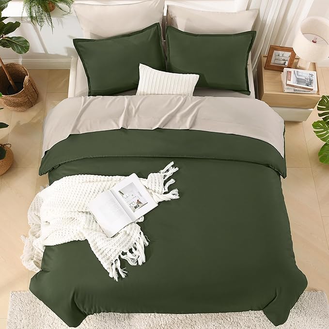 Litanika Comforter California King Size Set Olive - 7 Pieces Bed in a Bag California King Beddding Comforter Sets, Plain Lightweight Bed Set with Comforter, Sheets, Pillowcases & Shams