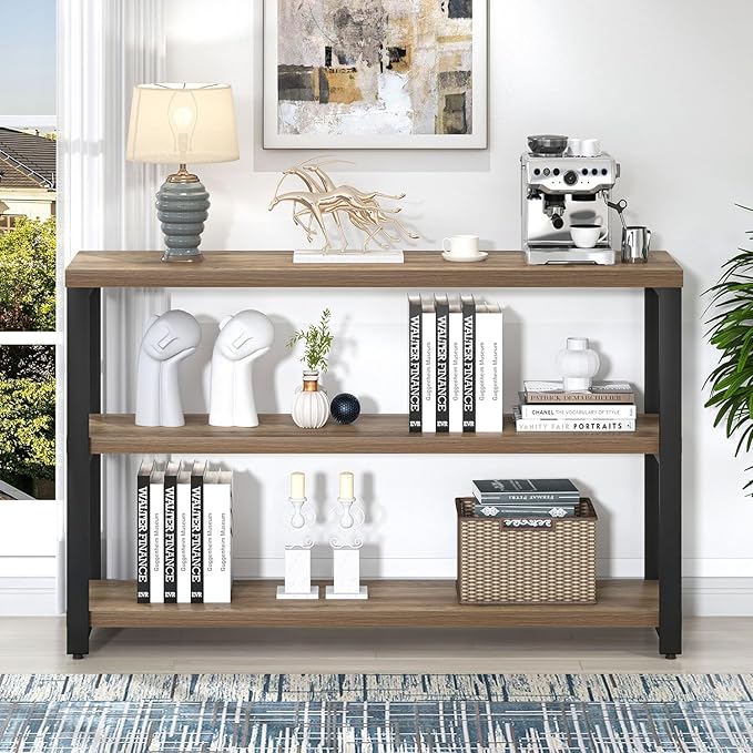 EXCEFUR Modern Sofa Table Behind Couch, Console Table with 3 Tier Shelves, Foyer Tables for Living Room Entryway Hallway, Rustic Oak
