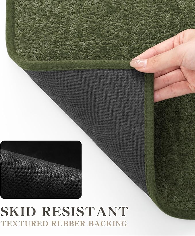 chakme Bathroom Rug Sets 5 Piece, Ultra Thin Bath Mat Quick Dry Bath Mat Set, Absorbent Bath Mat for Bathroom Non Slip Machine Washable, (Dark Green, 5 Piece)