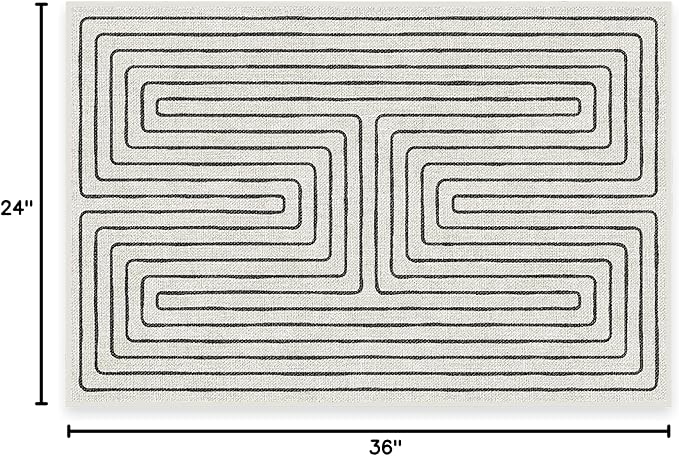 RUGGABLE x Jonathan Adler Machine Washable Modern Area Rug – Labyrinth Black/Ivory 2x3, Stain-Resistant, Non-Slip – Small Rugs for Living Room, Bedroom, Hallway, Entryway & Bathroom–with Standard Pad