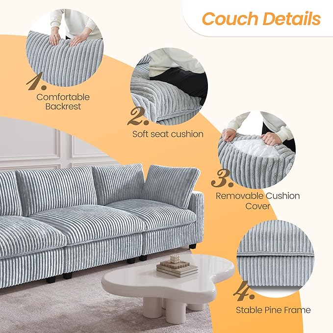 JACH 78" Deep Seat Sectional Couches, Convertable Sleeper Sofa for Living Room, Love Seat Couch, Sofa Covers Washable, Modular Sectional Sofas for Living Room, Apartment, Light Grey