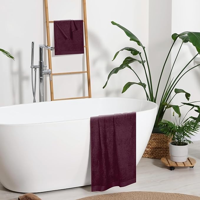 Ultra Soft 3 Pack Cotton Towel Set, Contains a Bath Towels 28x55 inch, a Hand Towels 16x24 inch & a Wash Coths 12x12 inch, Ideal Everyday use, Compact & Lightweight - Burgundy, Medium