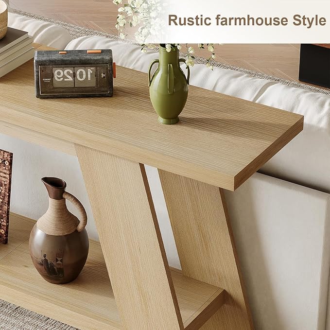 Treocho 63 Inch Long Console Tables for Entryway, 2-Tier Modern Wood Sofa Table with Shelf Behind Couch, Contemporary Narrow Entryway Table for Living Room, Hallway, Entrance, Hallway, Entrance, Oak