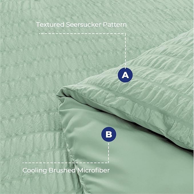 HYMOKEGE Sage Green King Size Comforter Set Seersucker 7 Pieces, All Season Luxury Bed in a Bag for Bedroom, Bedding Set with Comforters, Sheets, Pillowcases & Shams