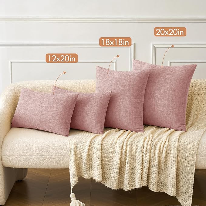 MIULEE Pack of 2 Couch Valentines Throw Pillow Covers 18x18 Inch Soft Spring Blush Pink Chenille Pillow Covers for Sofa Living Room Solid Dyed Pillow Cases