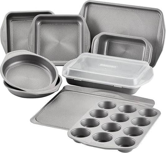Circulon Total Nonstick Bakeware Set with Nonstick Bread Pan, Cookie Sheet, Baking Pan, Baking Sheet, Cake Pan and Muffin/Cupcake Pan - 10 Piece, Gray