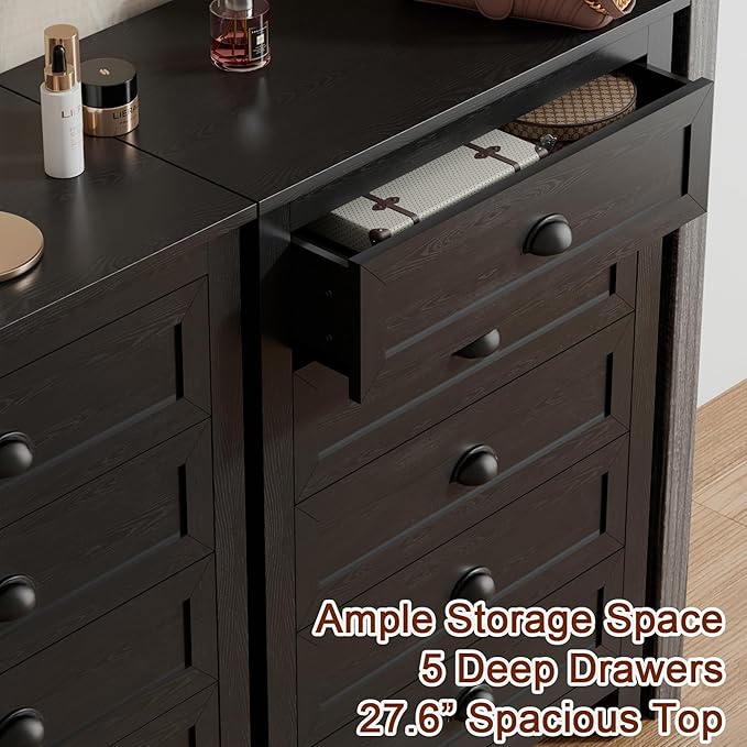 Wananlanen® Farmhouse Dresser for Bedroom, Antique Double Dresser & Chest of Drawer with Vintage Handle and Storage, Wooden Tall Rustic Organizer for Bedroom