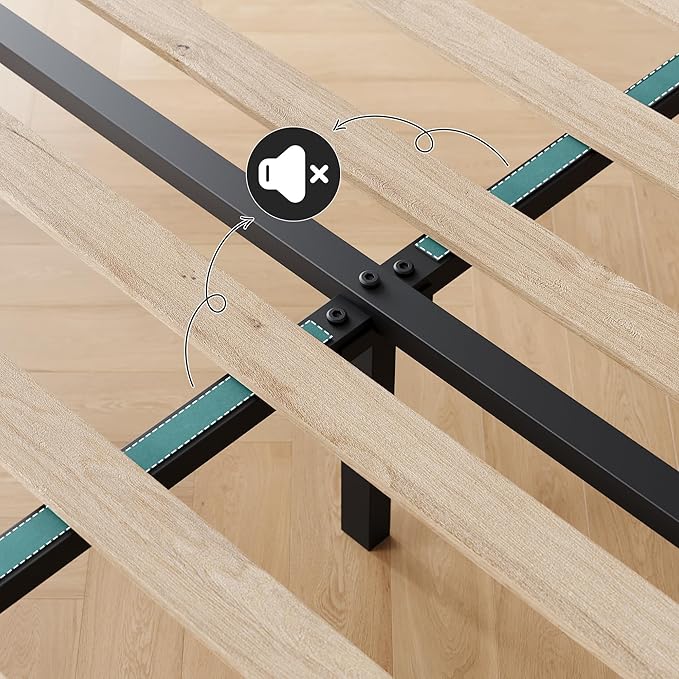 GAOMON Grey King Upholstered Bed Frame with Headboard, Heavy-Duty Platform Bed Frame with Strong Wood Slats, No Box Spring Needed/Easy Assembly/Noise Free