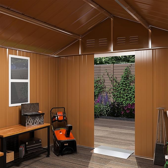 6x4 FT Outdoor Storage Shed, Metal Tool Storage with Updated Frame Structure, Vertical Outside Storage Building, Ventilation, Sloped Roof, Metal Garden Shed for Backyard, Lawn, Patio (6x4 FT)