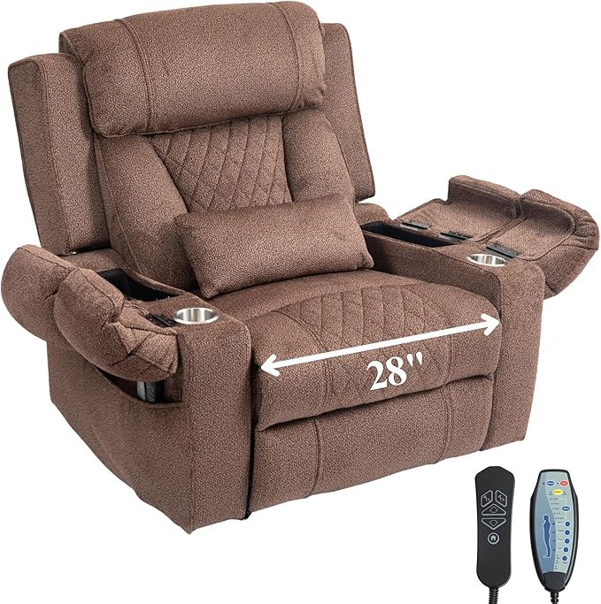 Big Man Power Lift Recliner for Elderly Adults 28 Inch Wide Seat, Lay Flat Lift Chair with Heat Massage, Flip Arm Storage Cup Holders, USB Type C Charging, 400 lbs
