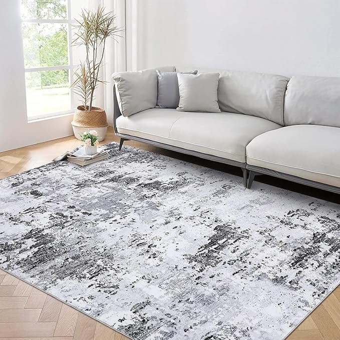 Modern Abstract Area Rug 3x5 Non Slip Non Shedding Rug Low Pile Stain Resistant for Bedroom Living Room,Grey