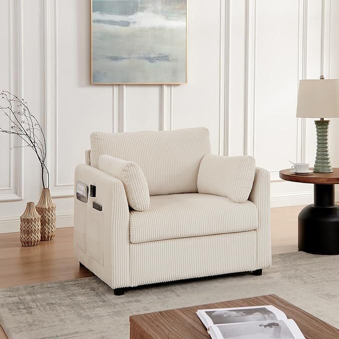 Accent Chair Set of 2 Living Room Chairs in Corduroy Fabric,Reading Chair Sofa couches for Apartment Bedroom and Small Spaces. (Beige, 2 Chairs)