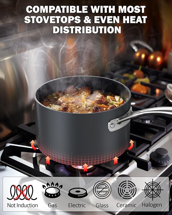 Cooks Standard 3-Quart Hard Anodized Nonstick Saucepan with Lid, Black,NC-00342