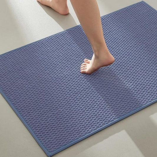Bathroom Rugs Non Slip Washable, Super Absorbent Thin Bath Mat Quick Dry Low Pile Bathroom Rug, Denim Blue 24"x47"