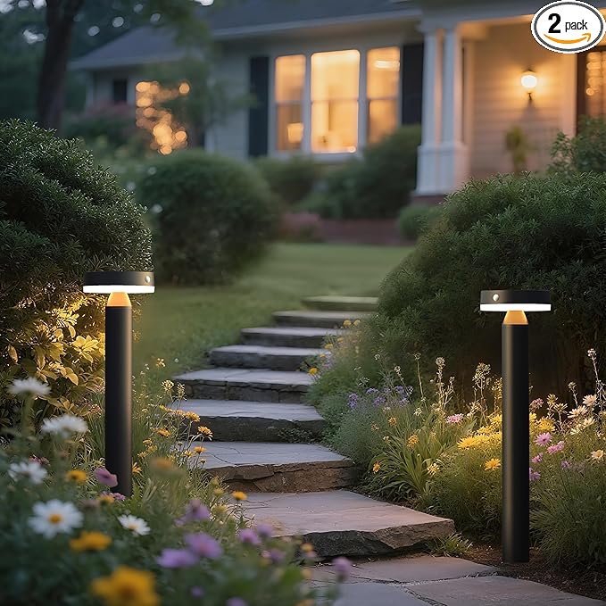 Solar Landscape Lights - Outdoor Solar Lights for Yard - PIR Sensor & Two Lighting Modes - 50lm & 400lm - Rechargeable Battery Last Up to 55 Hours - 3000K - IP44 Weather Resistant - 2 Pack