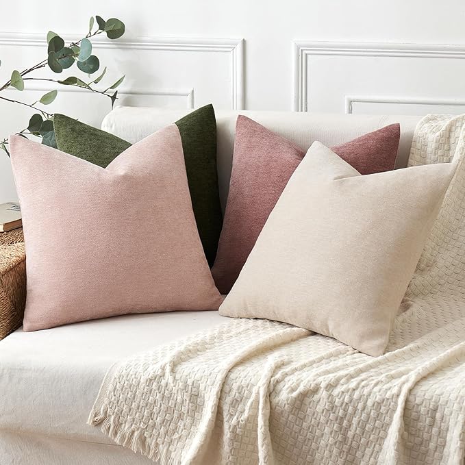 MIULEE Pack of 2 Olive Green Decorative Pillow Covers 18x18 Inch Soft Chenille Couch Throw Pillows Farmhouse Cushion Covers for Home Decor Sofa Bedroom Living Room