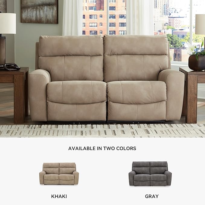 Signature Design by Ashley Next-Gen DuraPella Contemporary Faux Leather Modular Wall Hugger 2-Piece Power Reclining Sectional Loveseat with Adjustable Headrest and USB Ports, Light Brown