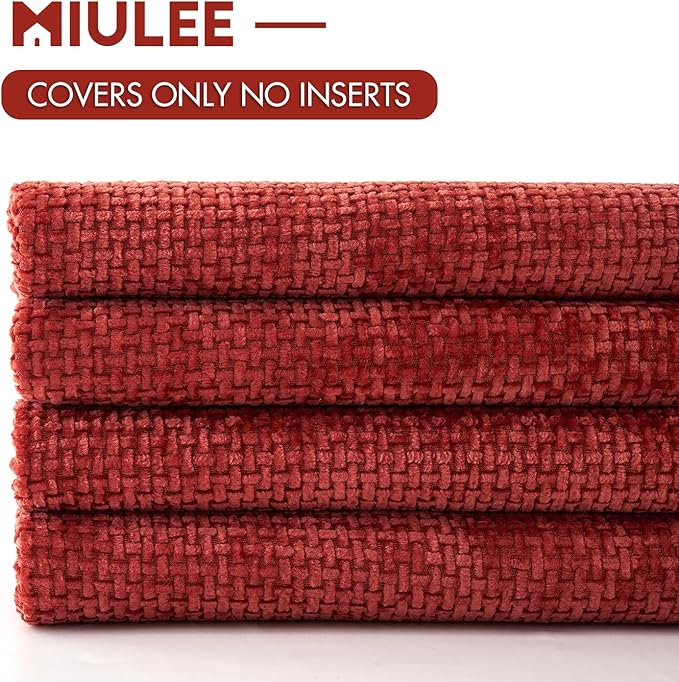 MIULEE Christmas Red Pack of 4 Couch Throw Pillow Covers 16x16 Inch Soft Decorative Chenille Pillow Covers Farmhouse Accent Cushion Covers for Boho Home Decor Sofa Bedroom Living Room