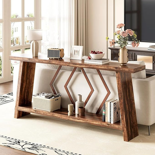 LITTLE TREE 70.9-Inch Console Table, Long Sofa Table Behind Couch, Farmhouse Console with Shelf for Entryway, Living Room, Hallway