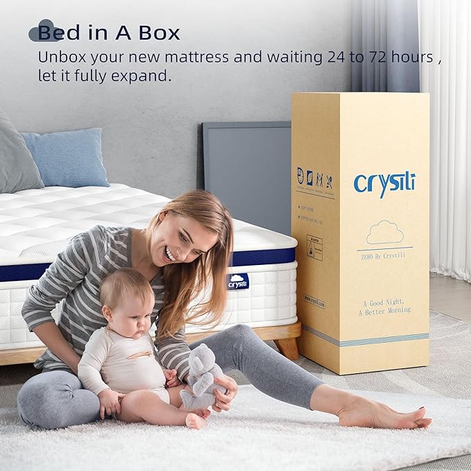 Crystli Full Mattress, 10 Inch Full Size Mattress Bed in A Box, Medium Firm Hybrid with Zero Pressure Foam, Innerspring for Pressure Relief, CertiPUR-US Certified