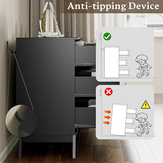 Fluted Dresser for Bedroom with 9 Drawers, 57" Mid Century Modern Dresser of Closet TV Stand, Nature Wood Dressers with Gold Handle, Boho Closet Wide Modern Chest of Drawers, Black