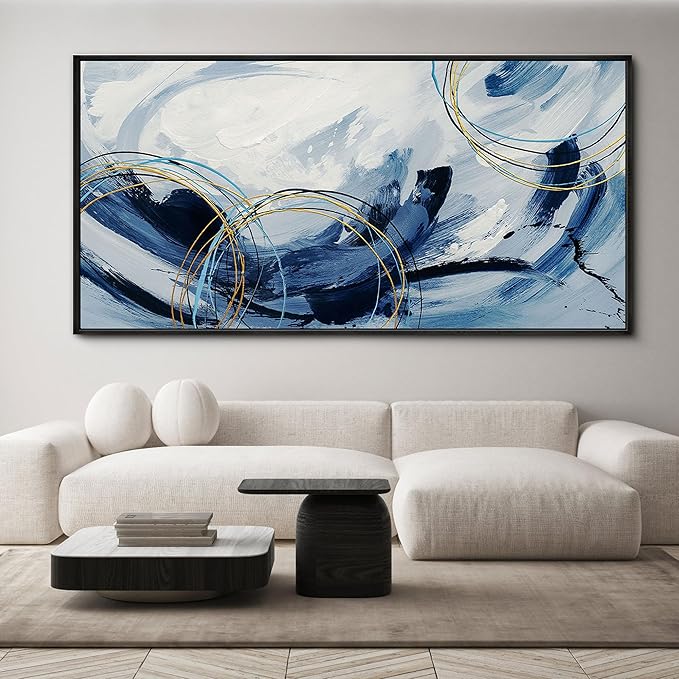 yiijeah Large Wall Art - Abstract Canvas Painting for Living Room Wall Decor Modern Art Work for Wall Giant Gray Wall Paint Office Bedroom Blue and White Home Decor