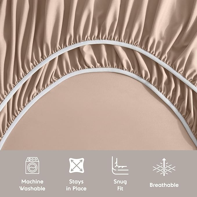 Nestl Microfiber Sheet Set, 4Piece Full XL Size, Double Brushed Taupe, Hotel Luxury, Extra Soft Bedding & Pillowcases