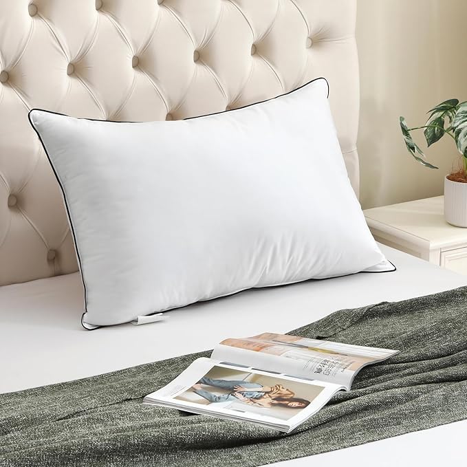 BPC Goose Feather Down Pillow King Size Set of 1, Luxury Hotel Bed Pillows, 100% Organic Cotton Cover, Soft Support Surround Fill Polyester, Medium Firm for Back, Stomach or Side Sleepers 20"x36"