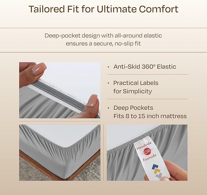 California Design Den Split King Sheets for Adjustable Bed - Buttery Soft 800 Thread Count, 100% Cotton Set, Beats Fake Egyptian Claims, Sateen Bedding Set, Durable Twin XL Fitted Sheets (Light Grey)