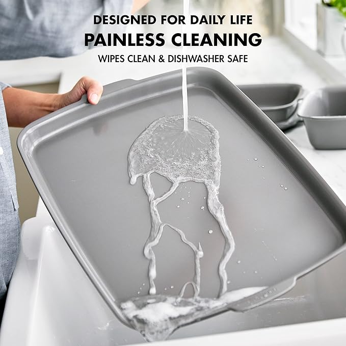 GreenPan Premiere Ovenware Healthy Ceramic Nonstick 13" x 9" Quarter Sheet Baking Pan, PFOA & PFAS-Free, Warp-Free Bakeware, Durable Quick Heating, Oven & Broiler Safe to 600F, Dishwasher Safe, Gray