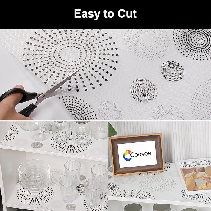 Cooyes Shelf and Drawer Liner for Kitchen Cabinets – Non-Adhesive, Waterproof, Non-Slip Cabinet Liners for Scratch Protection, Desk, Refrigerator, Shelves, Drawers with Modern Pattern