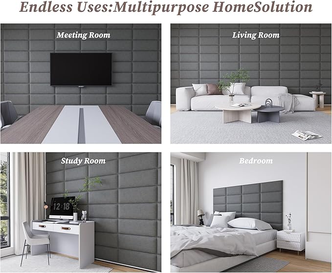 Fabric Dark Grey Upholstered Queen Headboard, 12PCS Peel and Stick Wall Mounted Bed Panels, Tufted and Soundproof, Cabeceras de Cama Queen, 10"x24" Each, Fabric - Dark Grey