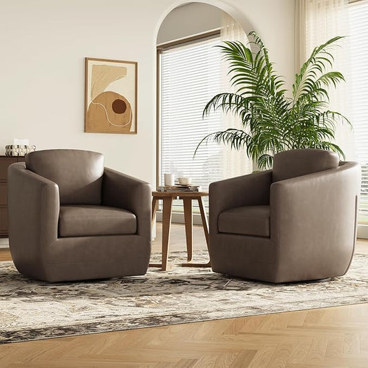 COLAMY 360° Swivel Accent Chair Set of 2 with Pillow - Comfy Living Room Armchair No-Sag Foam & Sturdy Metal Base, Fully Assembled Swivel Accent Single Sofa for Bedroom Living Room, Office, Wolf Grey