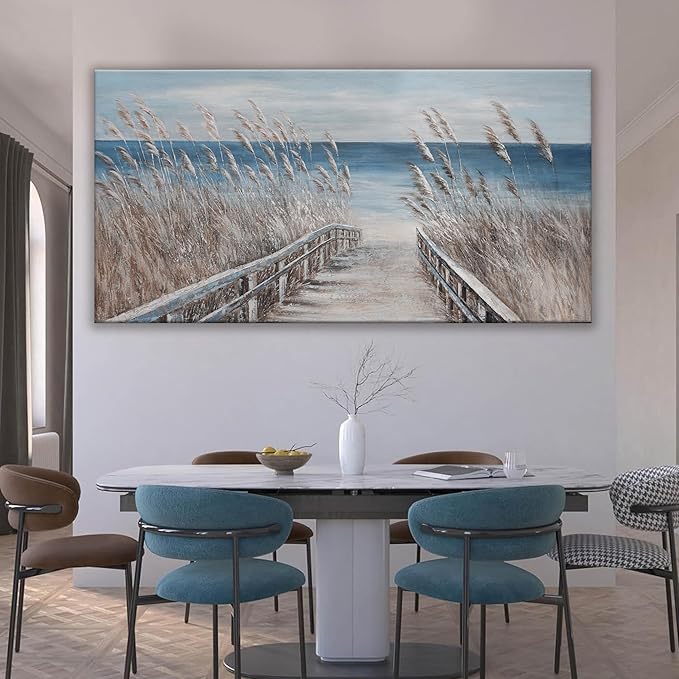 Canvas Wall Art Decor Large Modern Wall Art Decorations Blue Beach Coastal Artwork for Walls Textured Wall Art Prints Pictures Wall Decor Wall Art Bedroom 29"X58" For Room Living Room Office Wall Decor