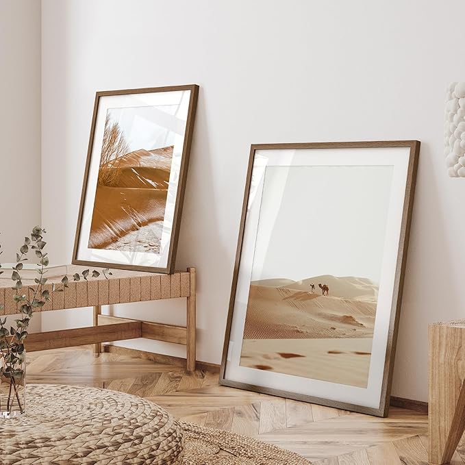 Axeman 20x24 Frame | Solid Oak Wood 20 x 24 Picture Frame With Mat for 16x20 | 24x20 Wood Poster Frame | Tempered Glass and Hanging Hardware Included Home Wall Decor Art Hanging Frame | Walnut