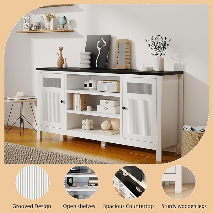 White TV Stands for Living Room: 63" Modern Entertainment Center with Storage, TV Consoles for Living Room, for Up to 70 Inches Television Stands Wood (White)