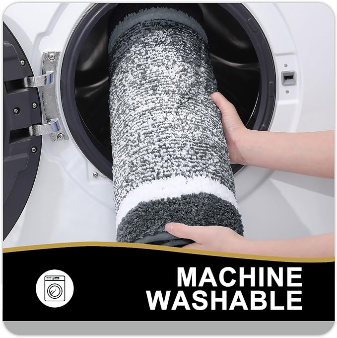 OLANLY Toilet Rugs U-Shaped 24x20, Extra Soft and Absorbent Microfiber Bathroom Rugs, Non-Slip, Machine Wash Dry, Plush Shaggy Contour Bath Mats for Toilet Base (Dark Grey and White)